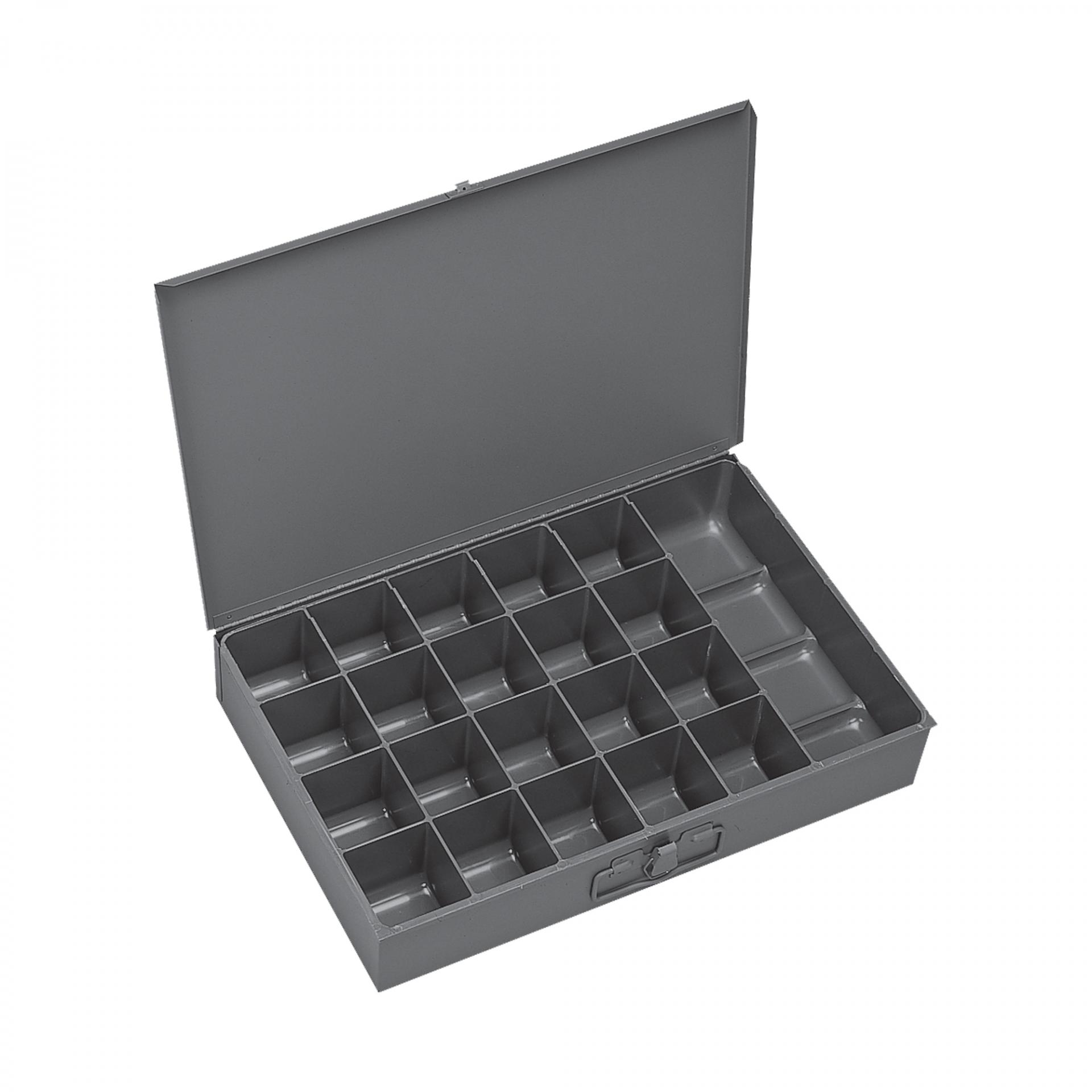 Large Steel Compartment Box, 21 Compartments, Gray